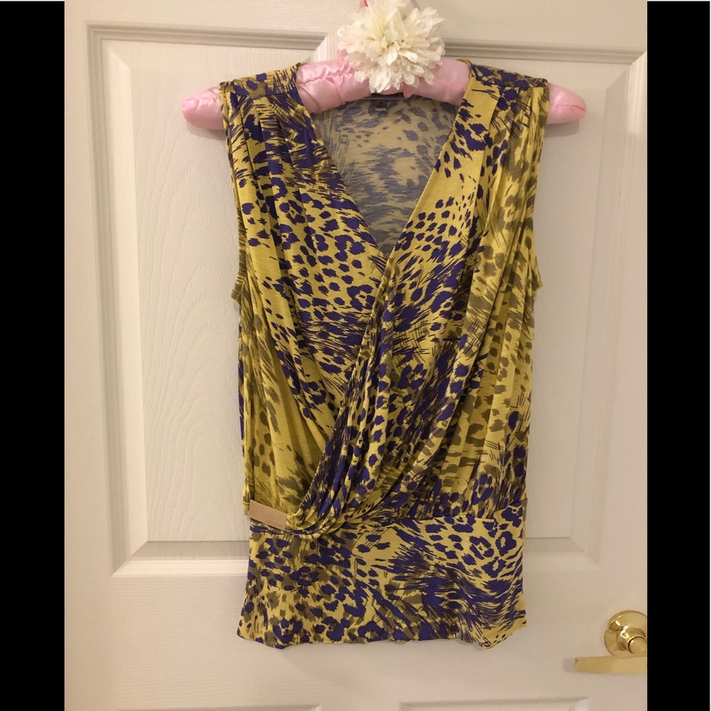 Animal Print Yellow & Purple Jennifer Lopez —JLo—Sleeveless Faux Wrap Top
